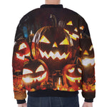 Jack-O'-Lantern Halloween Pumpkin Print Zip Sleeve Bomber Jacket