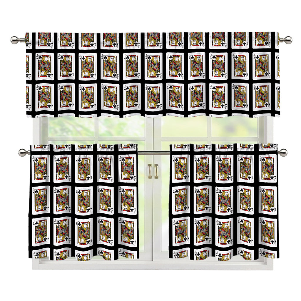 Jack Of Clubs Playing Card Pattern Print 3 Piece Kitchen Curtains