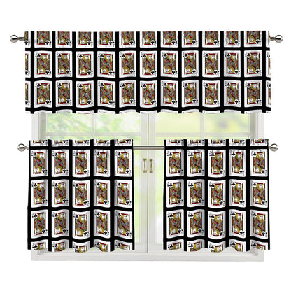 Jack Of Clubs Playing Card Pattern Print 3 Piece Kitchen Curtains