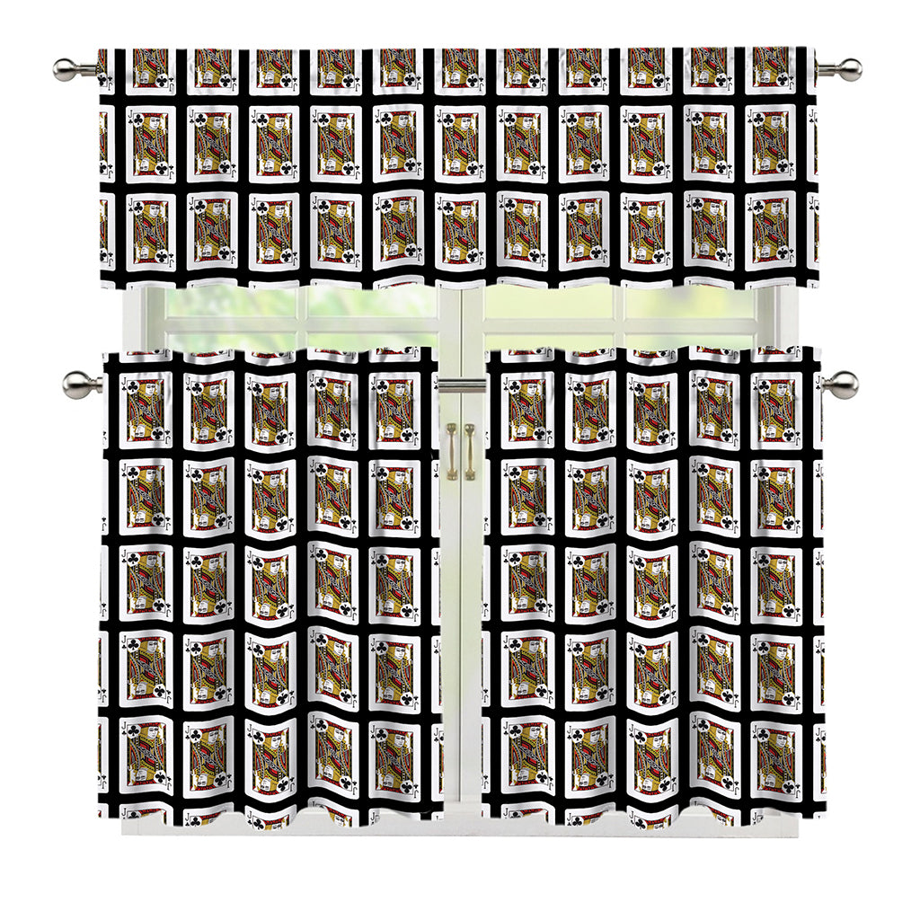 Jack Of Clubs Playing Card Pattern Print 3 Piece Kitchen Curtains