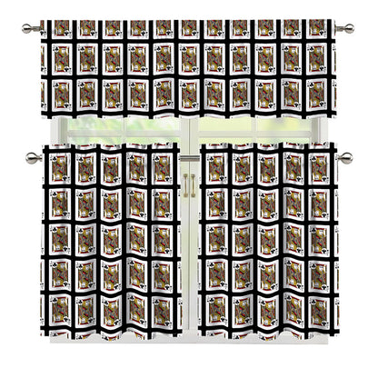 Jack Of Clubs Playing Card Pattern Print 3 Piece Kitchen Curtains