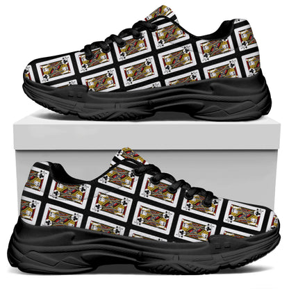 Jack Of Clubs Playing Card Pattern Print Black Chunky Shoes