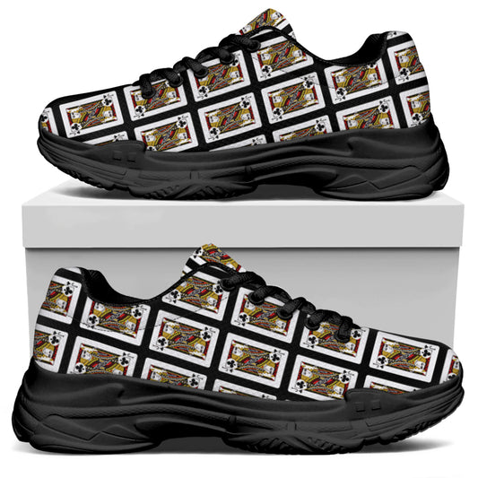 Jack Of Clubs Playing Card Pattern Print Black Chunky Shoes