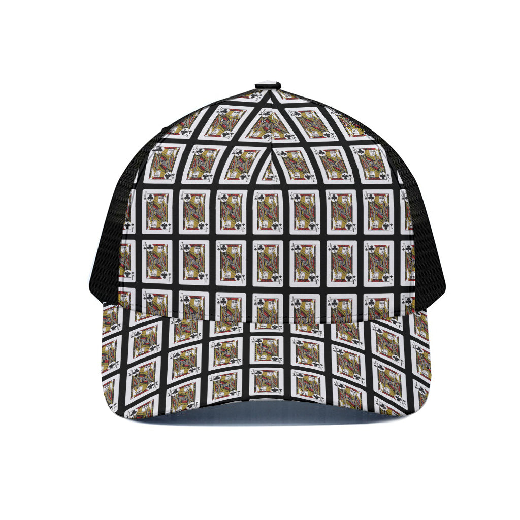 Jack Of Clubs Playing Card Pattern Print Black Mesh Trucker Cap