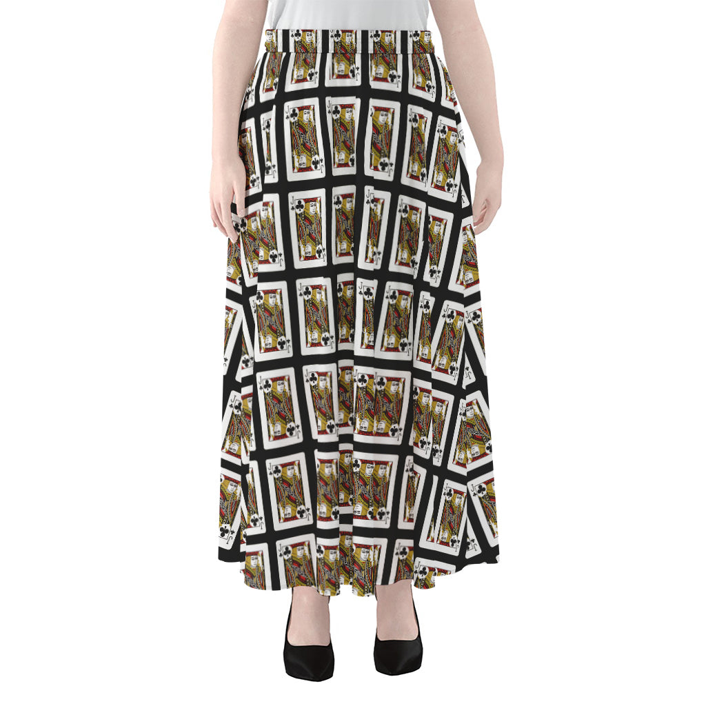Jack Of Clubs Playing Card Pattern Print Chiffon Maxi Skirt