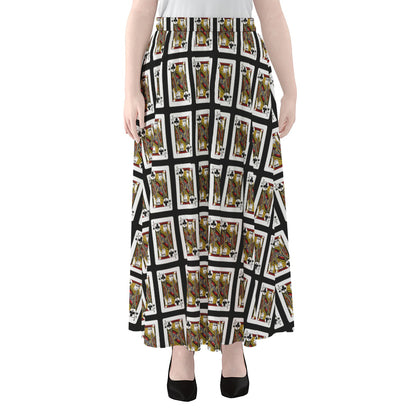 Jack Of Clubs Playing Card Pattern Print Chiffon Maxi Skirt