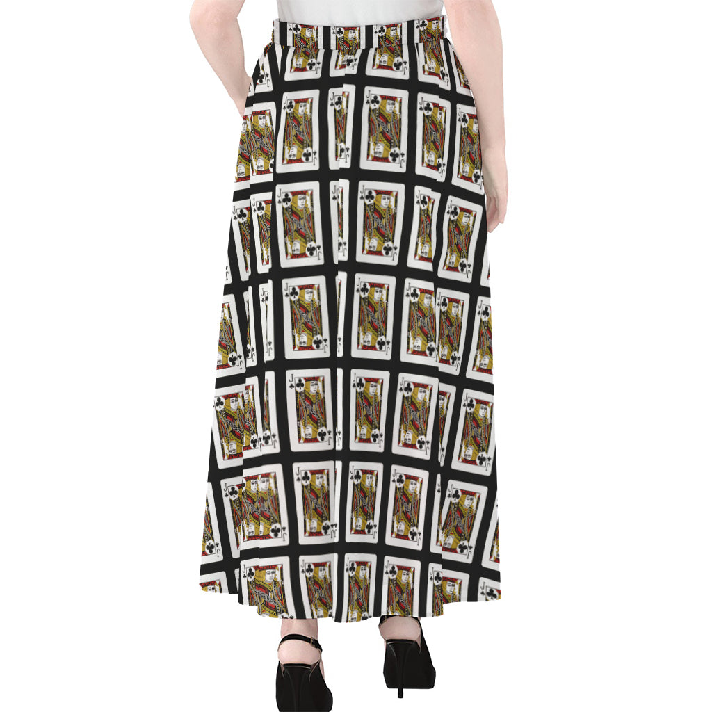 Jack Of Clubs Playing Card Pattern Print Chiffon Maxi Skirt