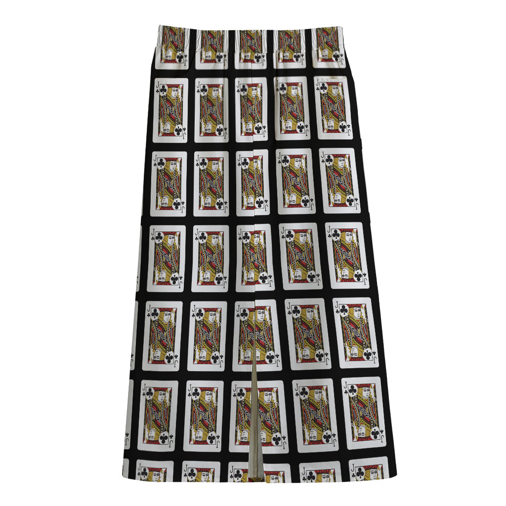 Jack Of Clubs Playing Card Pattern Print Cotton Front Slit Maxi Skirt