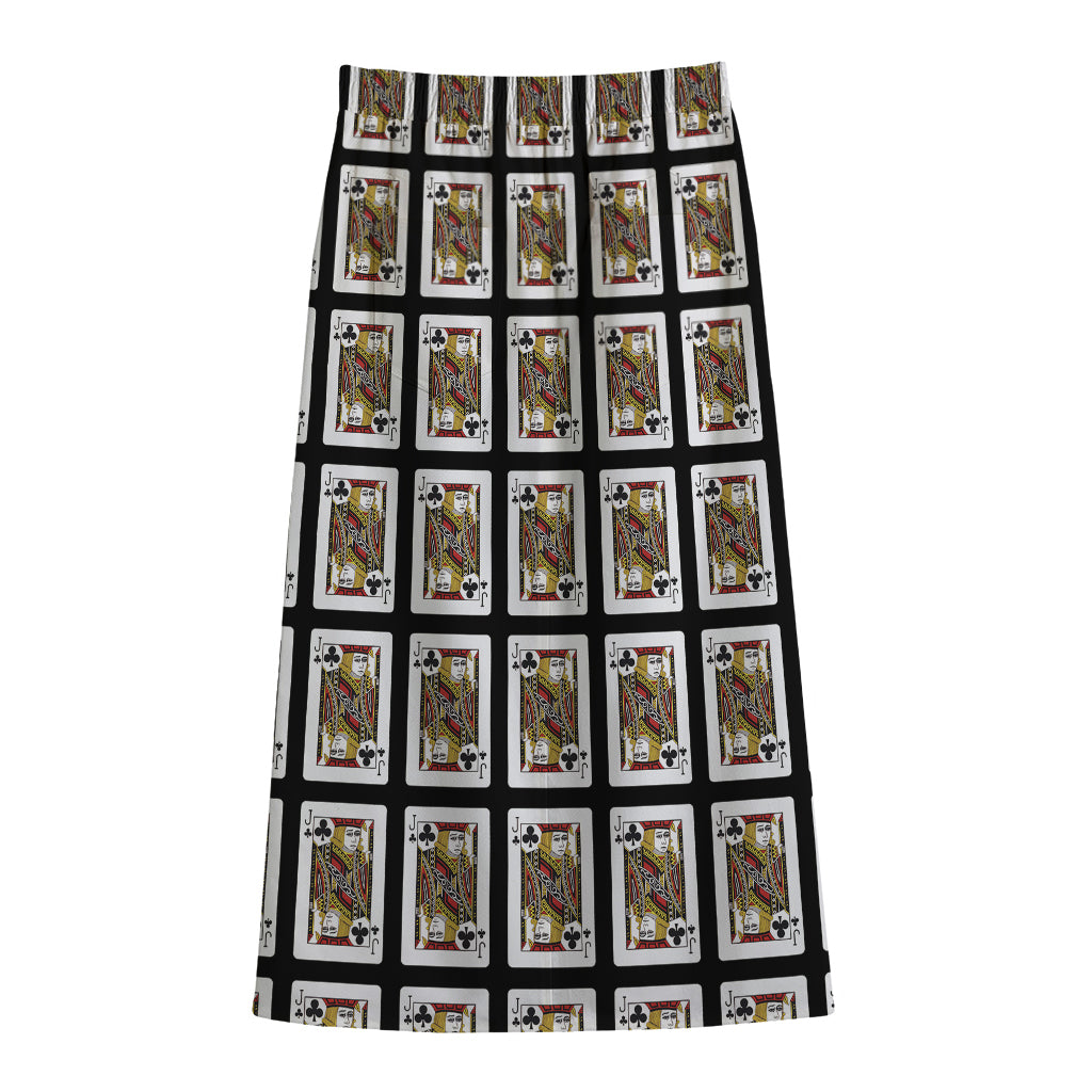 Jack Of Clubs Playing Card Pattern Print Cotton Front Slit Maxi Skirt