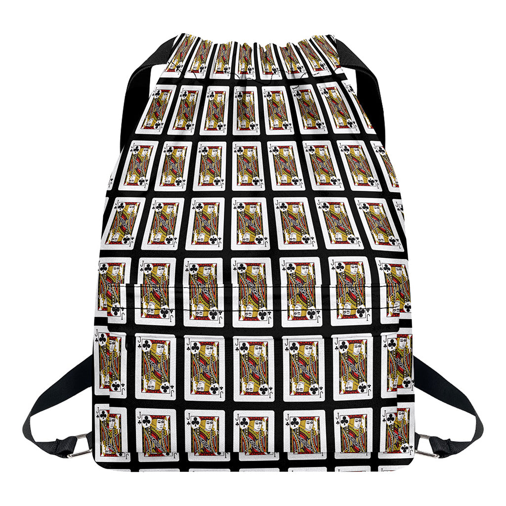 Jack Of Clubs Playing Card Pattern Print Drawstring Backpack