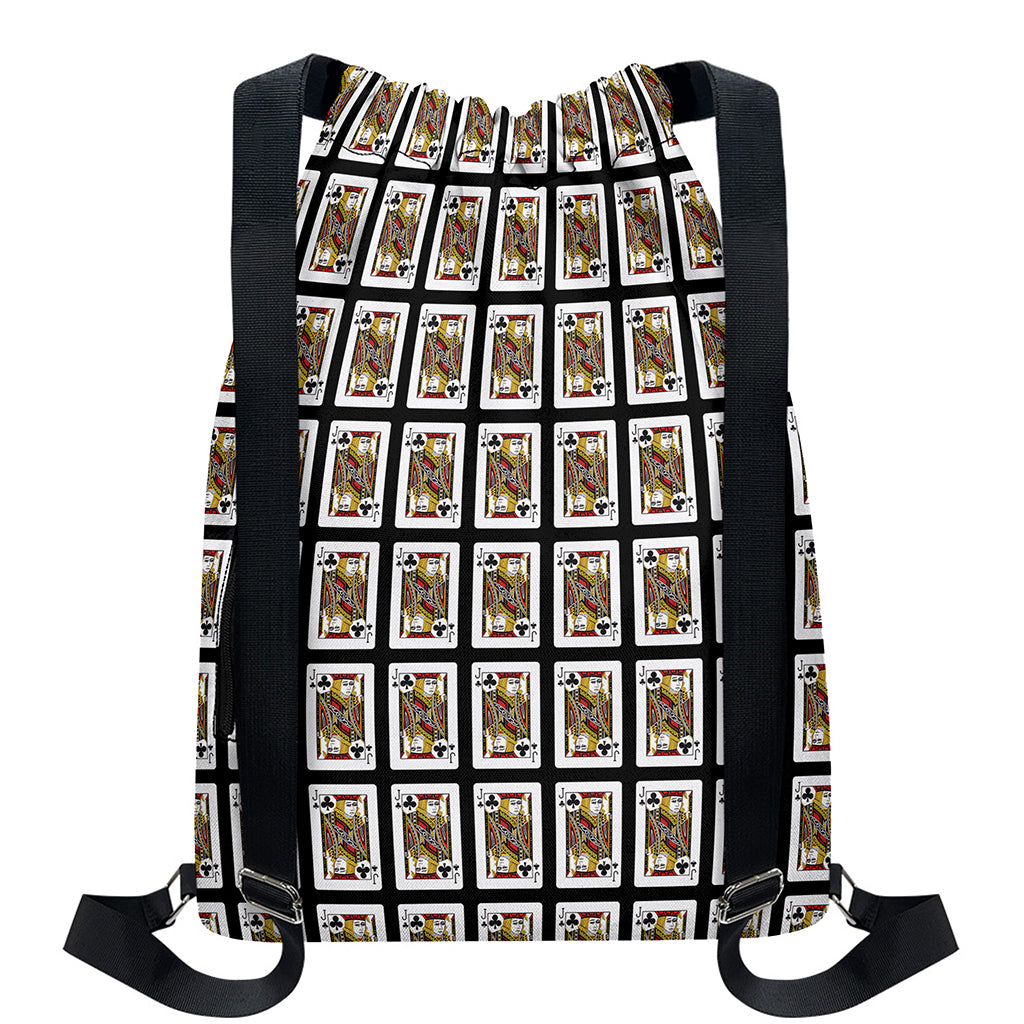 Jack Of Clubs Playing Card Pattern Print Drawstring Backpack