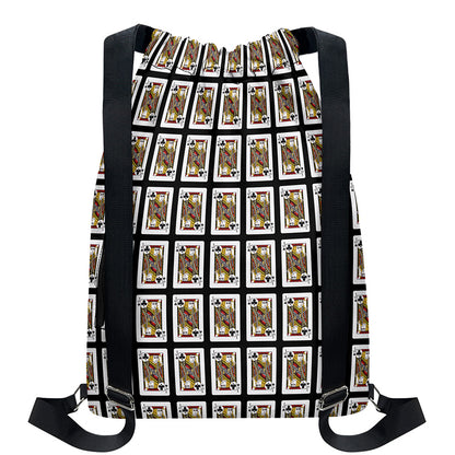 Jack Of Clubs Playing Card Pattern Print Drawstring Backpack
