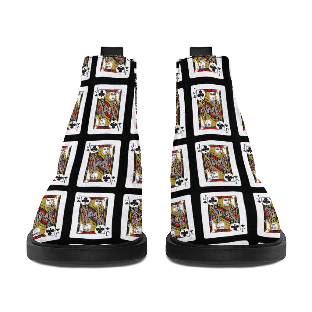 Jack Of Clubs Playing Card Pattern Print Flat Ankle Boots