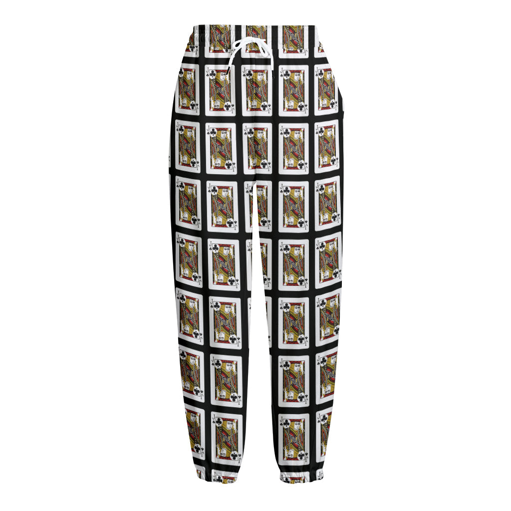 Jack Of Clubs Playing Card Pattern Print Fleece Lined Knit Pants