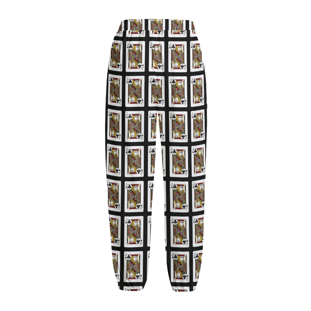 Jack Of Clubs Playing Card Pattern Print Fleece Lined Knit Pants