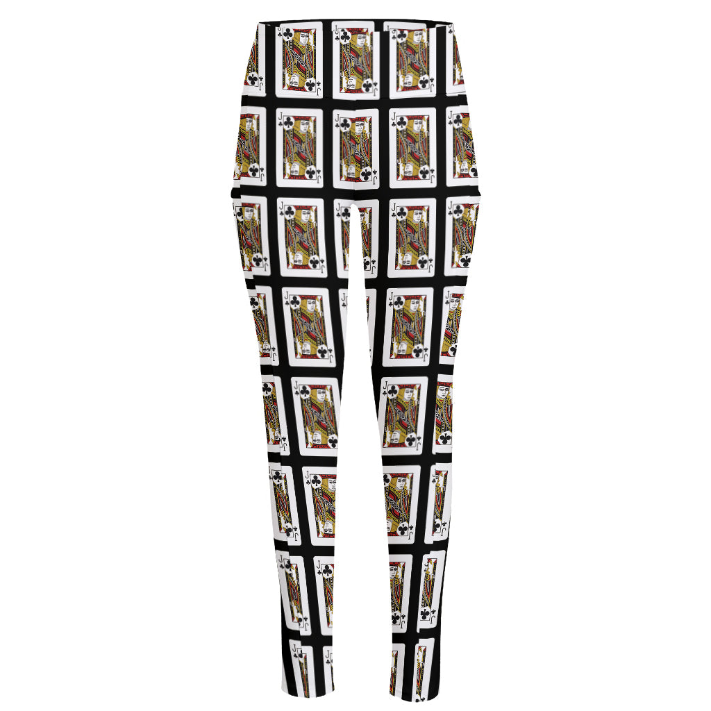 Jack Of Clubs Playing Card Pattern Print High-Waisted Pocket Leggings