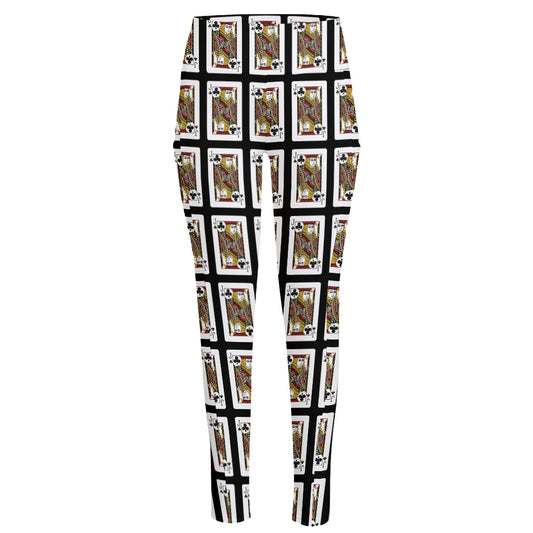 Jack Of Clubs Playing Card Pattern Print High-Waisted Pocket Leggings