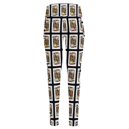 Jack Of Clubs Playing Card Pattern Print High-Waisted Pocket Leggings