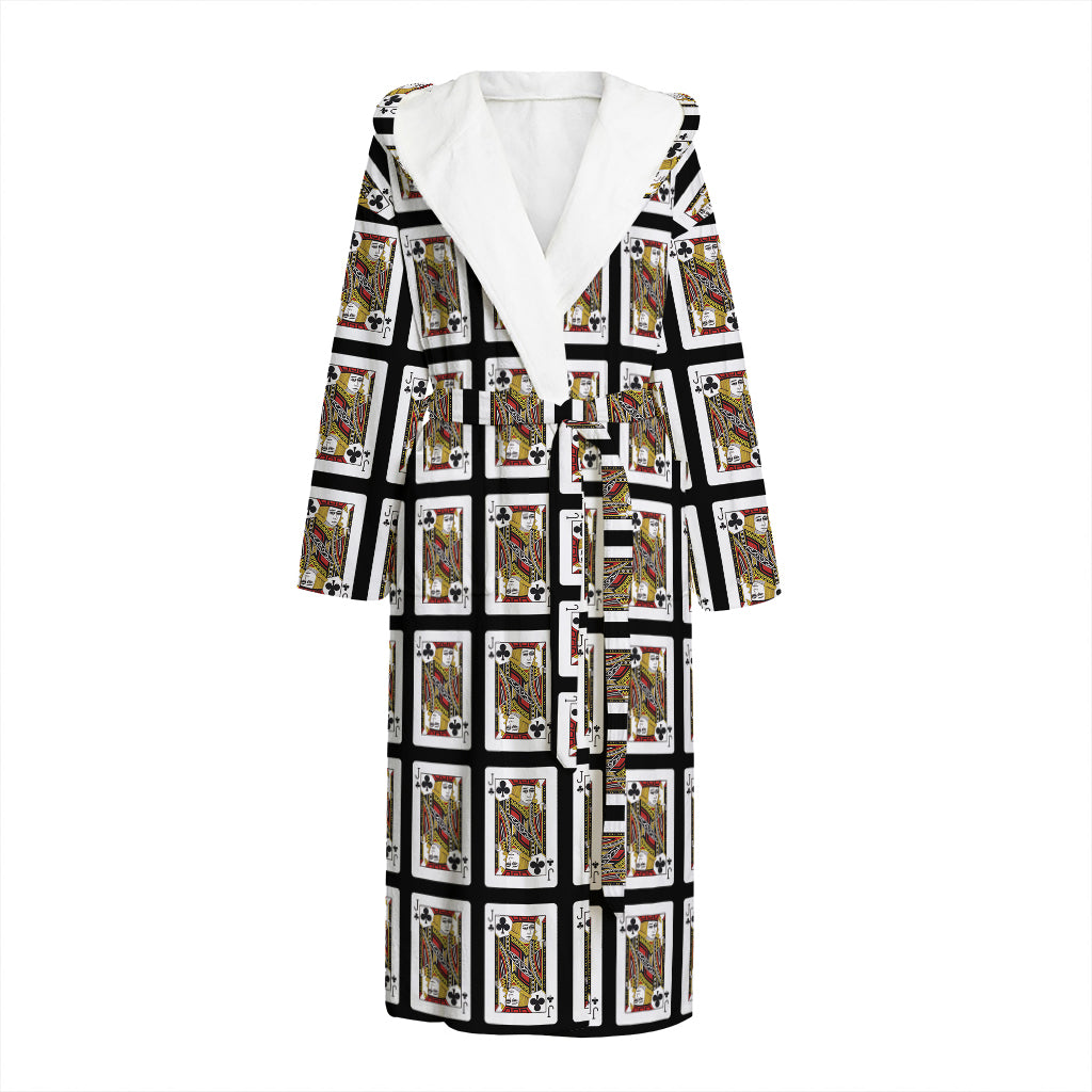 Jack Of Clubs Playing Card Pattern Print Hooded Bathrobe