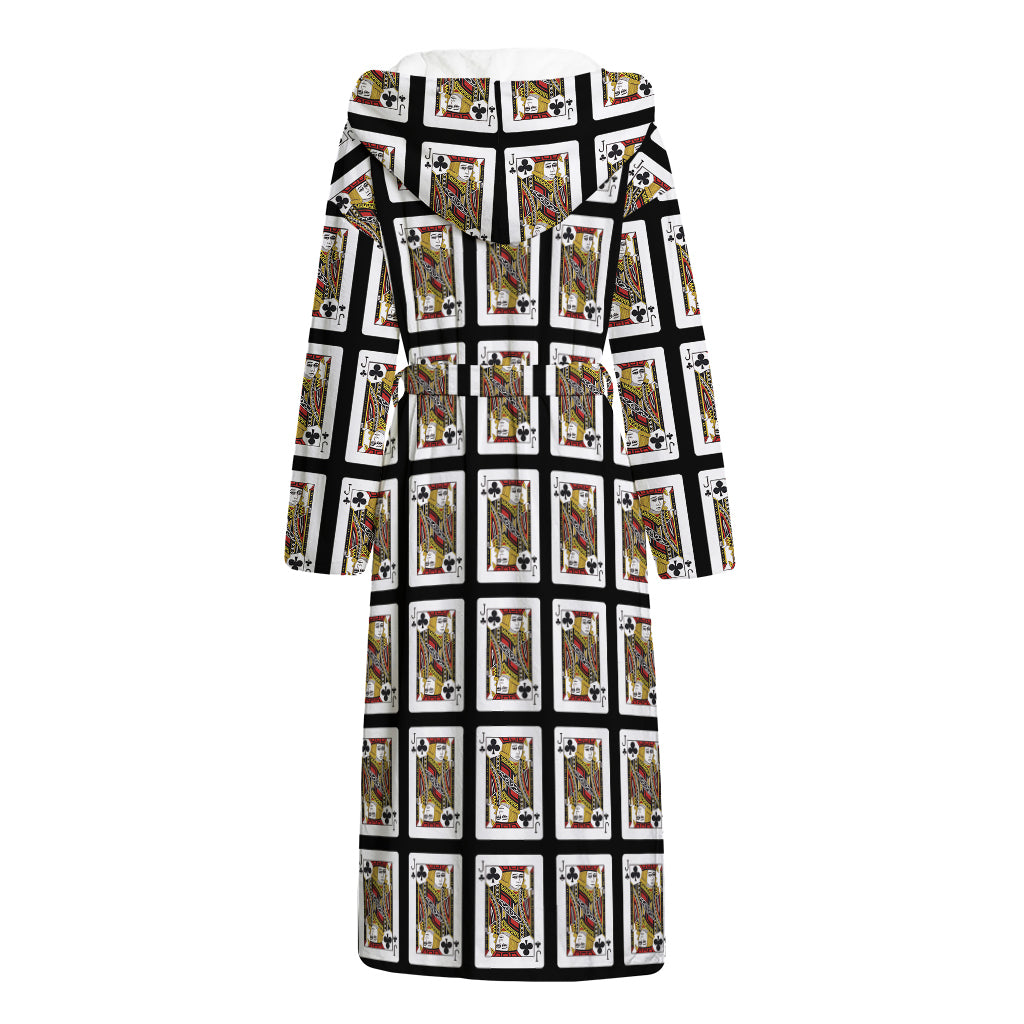 Jack Of Clubs Playing Card Pattern Print Hooded Bathrobe