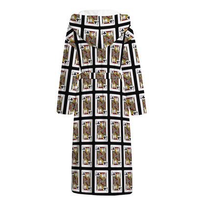 Jack Of Clubs Playing Card Pattern Print Hooded Bathrobe