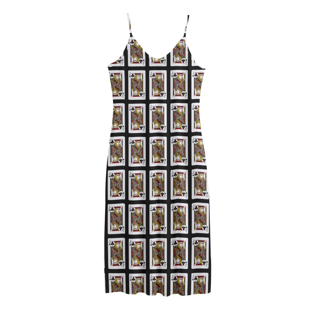 Jack Of Clubs Playing Card Pattern Print Jersey Midi Cami Dress