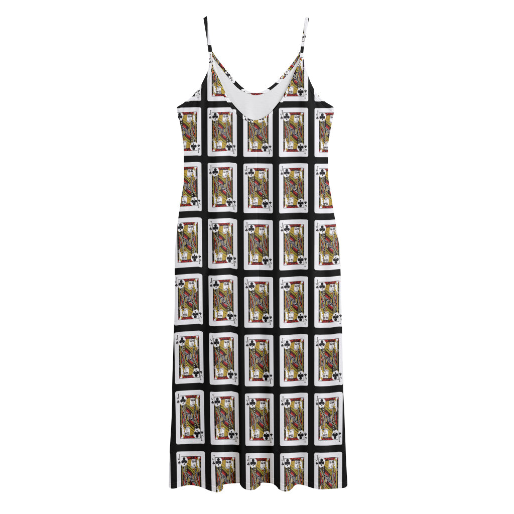 Jack Of Clubs Playing Card Pattern Print Jersey Midi Cami Dress