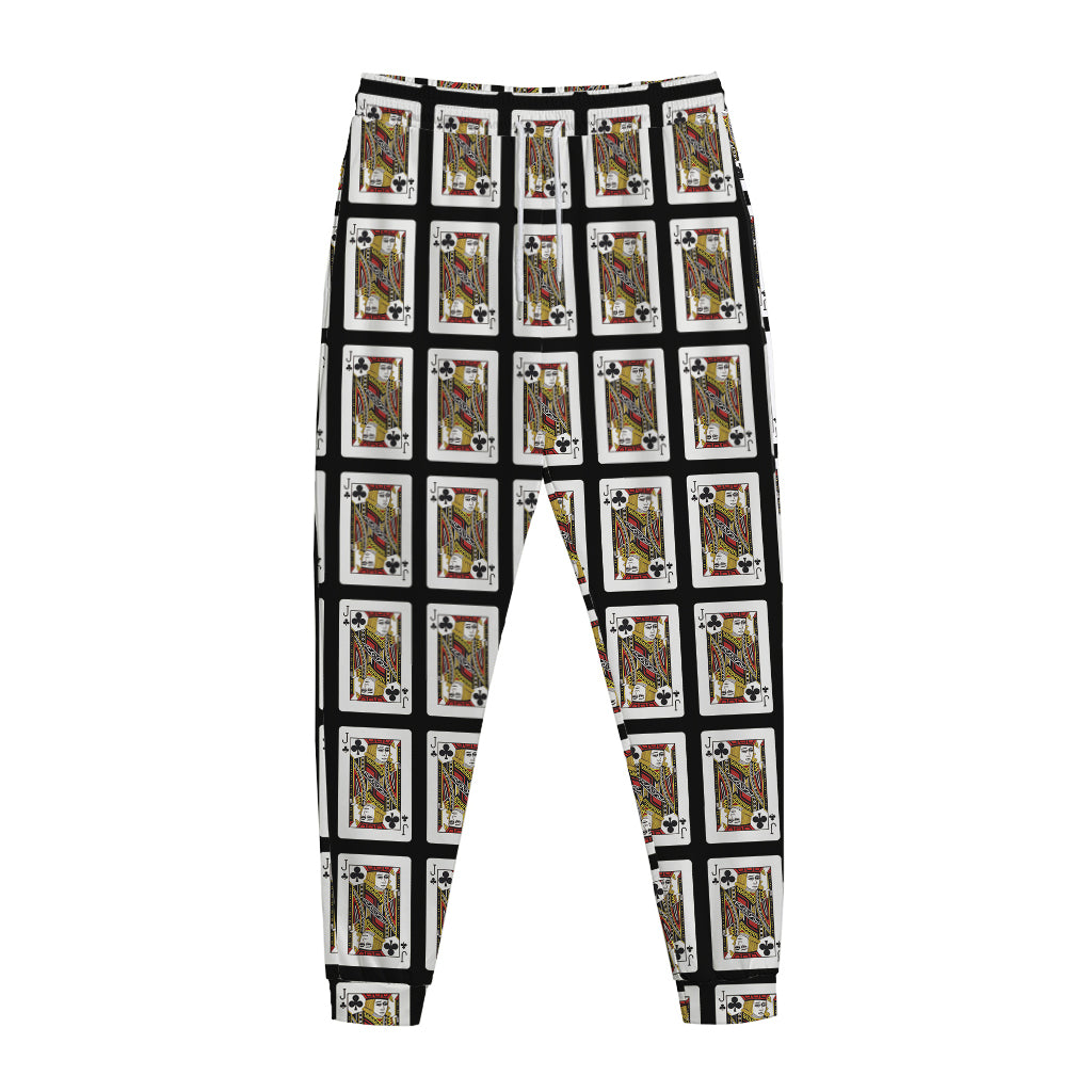 Jack Of Clubs Playing Card Pattern Print Jogger Pants