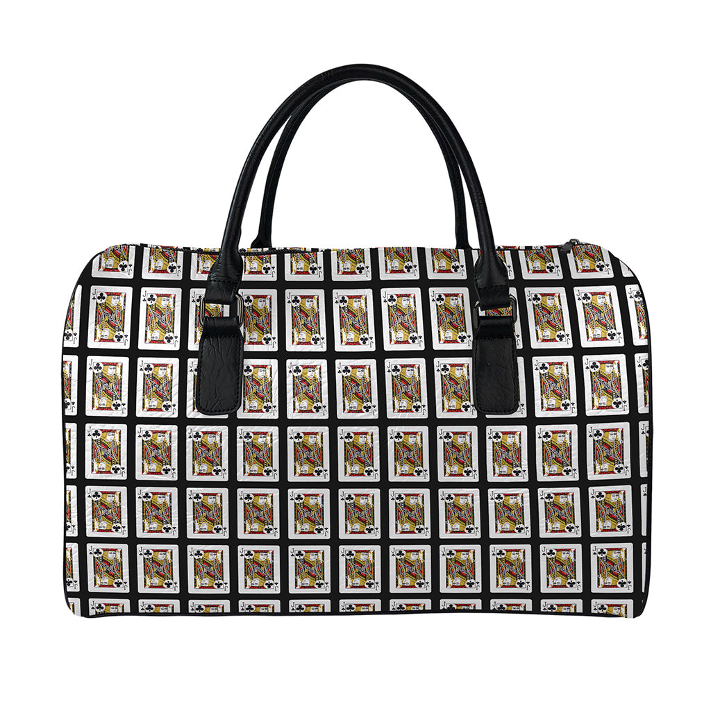 Jack Of Clubs Playing Card Pattern Print Leather Duffle Bag