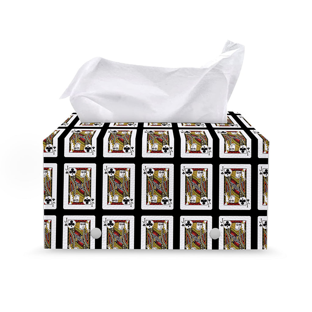 Jack Of Clubs Playing Card Pattern Print Leather Tissue Box Cover