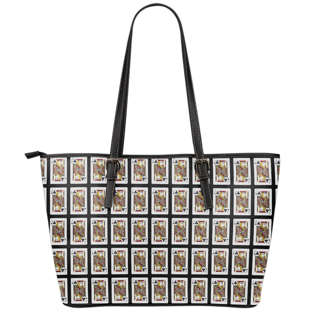 Jack Of Clubs Playing Card Pattern Print Leather Tote Bag