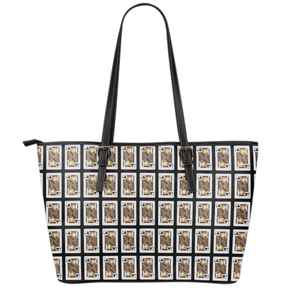 Jack Of Clubs Playing Card Pattern Print Leather Tote Bag