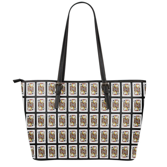 Jack Of Clubs Playing Card Pattern Print Leather Tote Bag