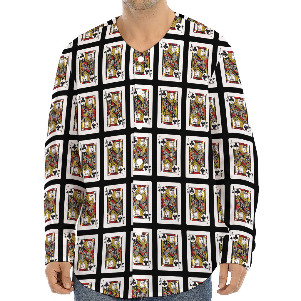 Jack Of Clubs Playing Card Pattern Print Long Sleeve Baseball Jersey