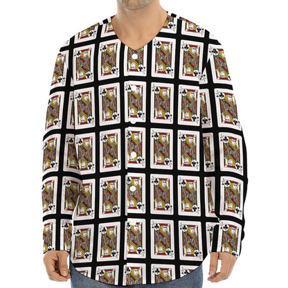Jack Of Clubs Playing Card Pattern Print Long Sleeve Baseball Jersey