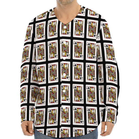Jack Of Clubs Playing Card Pattern Print Long Sleeve Baseball Jersey