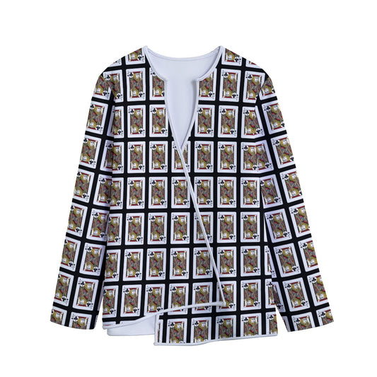 Jack Of Clubs Playing Card Pattern Print Long Sleeve Short Coat