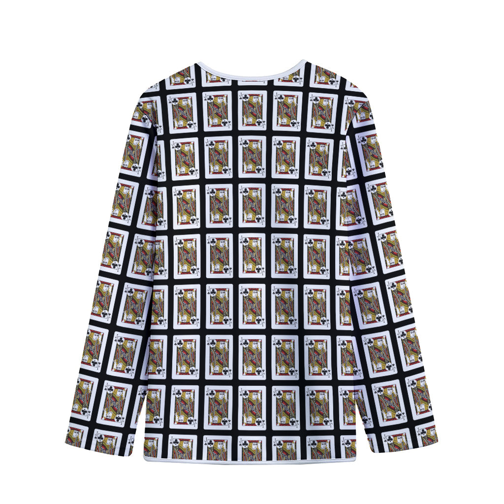 Jack Of Clubs Playing Card Pattern Print Long Sleeve Short Coat