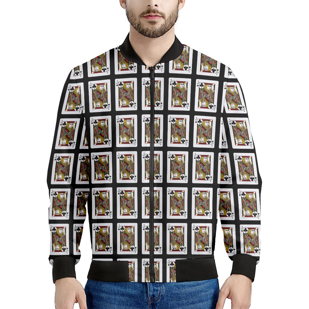 Jack Of Clubs Playing Card Pattern Print Men's Bomber Jacket