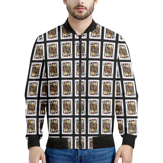 Jack Of Clubs Playing Card Pattern Print Men's Bomber Jacket