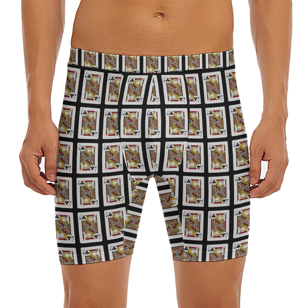 Jack Of Clubs Playing Card Pattern Print Men's Long Boxer Briefs
