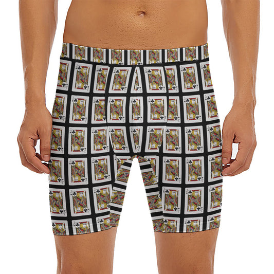 Jack Of Clubs Playing Card Pattern Print Men's Long Boxer Briefs
