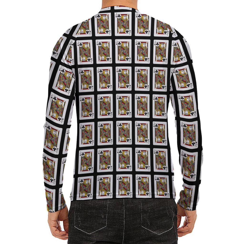 Jack Of Clubs Playing Card Pattern Print Men's Long Sleeve Rash Guard