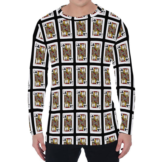 Jack Of Clubs Playing Card Pattern Print Men's Long Sleeve T-Shirt