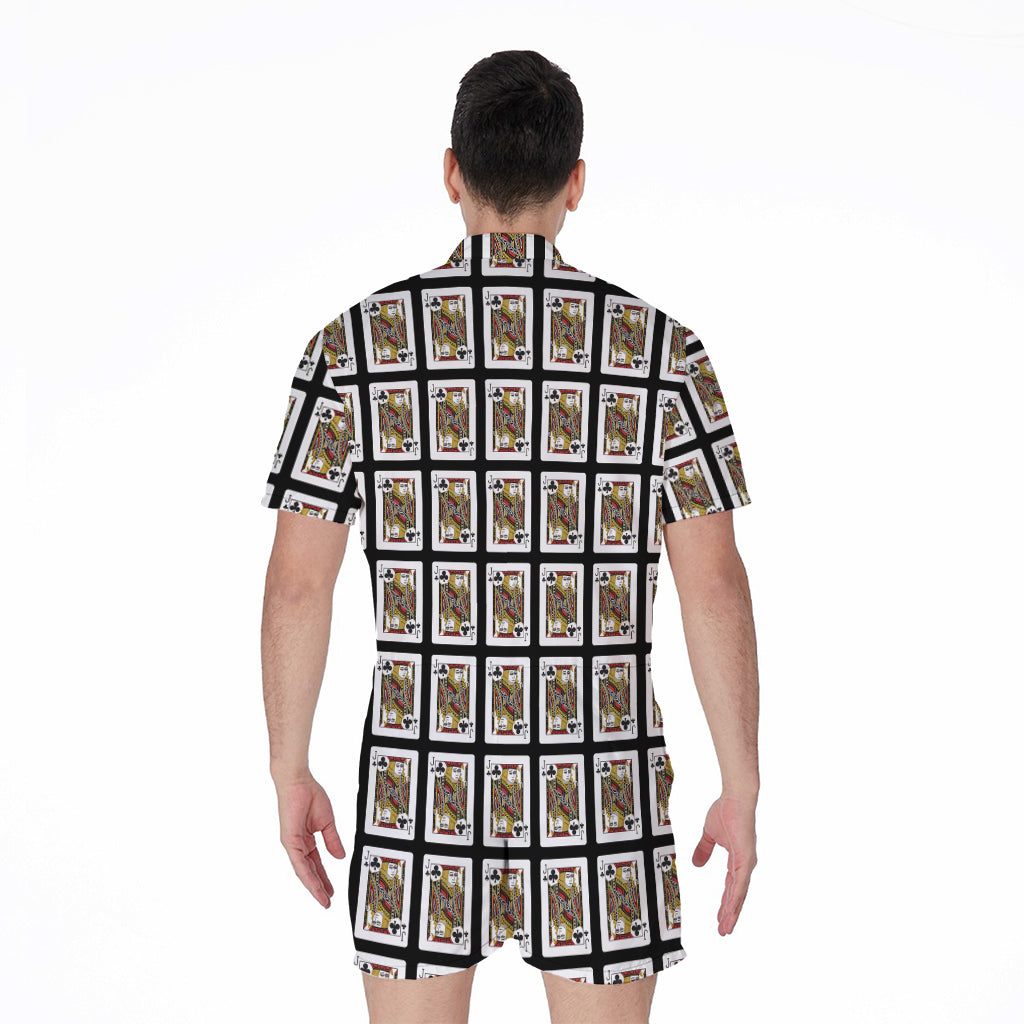 Jack Of Clubs Playing Card Pattern Print Men's Rompers