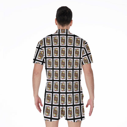 Jack Of Clubs Playing Card Pattern Print Men's Rompers