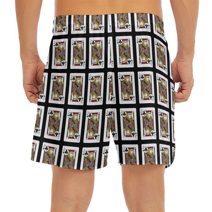 Jack Of Clubs Playing Card Pattern Print Men's Split Running Shorts