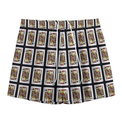 Jack Of Clubs Playing Card Pattern Print Mesh Shorts