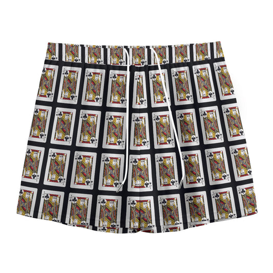 Jack Of Clubs Playing Card Pattern Print Mesh Shorts