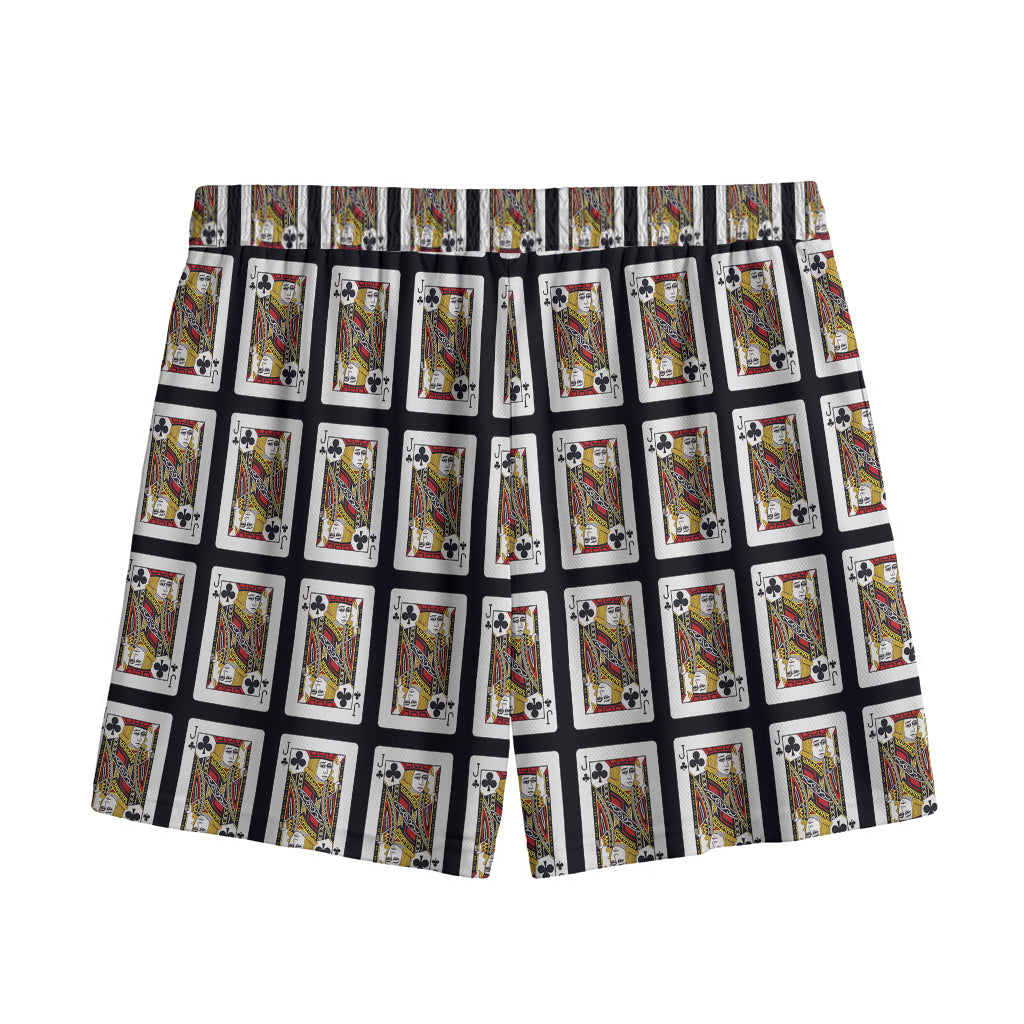 Jack Of Clubs Playing Card Pattern Print Mesh Shorts